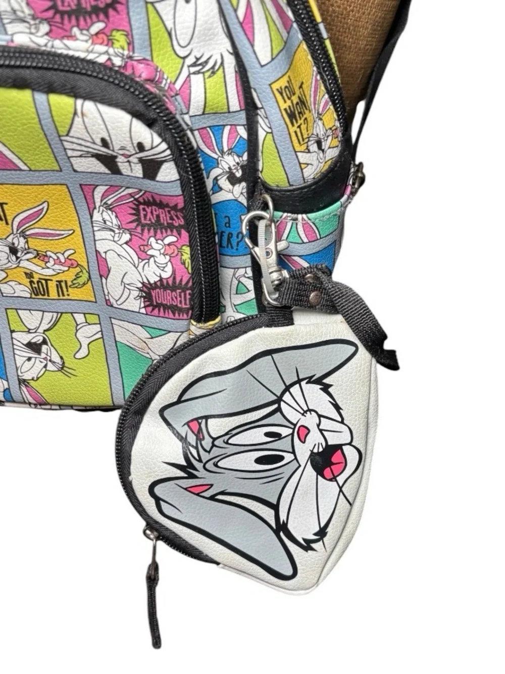 Warner Bros. Multicolor Cartoon Patchwork Mini Backpack with Bunny Coin Pouch